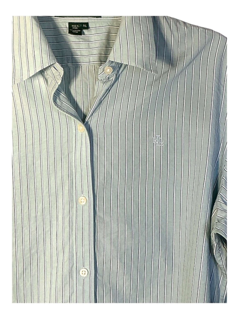 Lauren Ralph Lauren 100% Cotton Oxford Shirt long sleeve stripe Light Green P/L - Picture 6 of 11